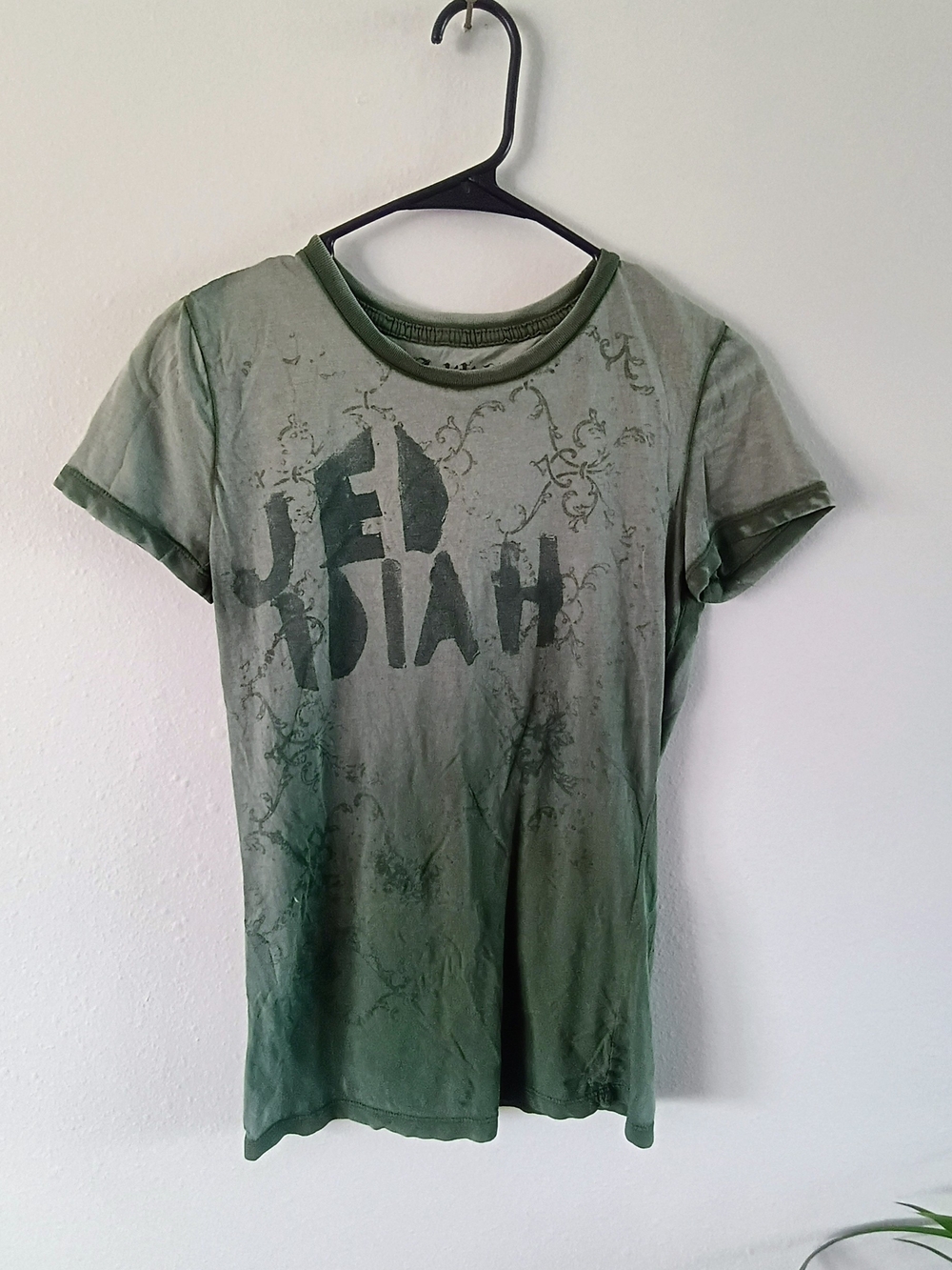 Jedidiah Olive Green Graphic Tee Vintage Wash 100% Cotton Approx Small Shirt